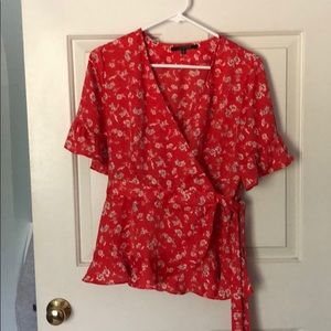 19 Cooper Red Floral Wrap Top